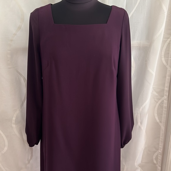 Ann Taylor, Purple, Square Neck, Long Sleeve Dress, Size 6 - Picture 2 of 7